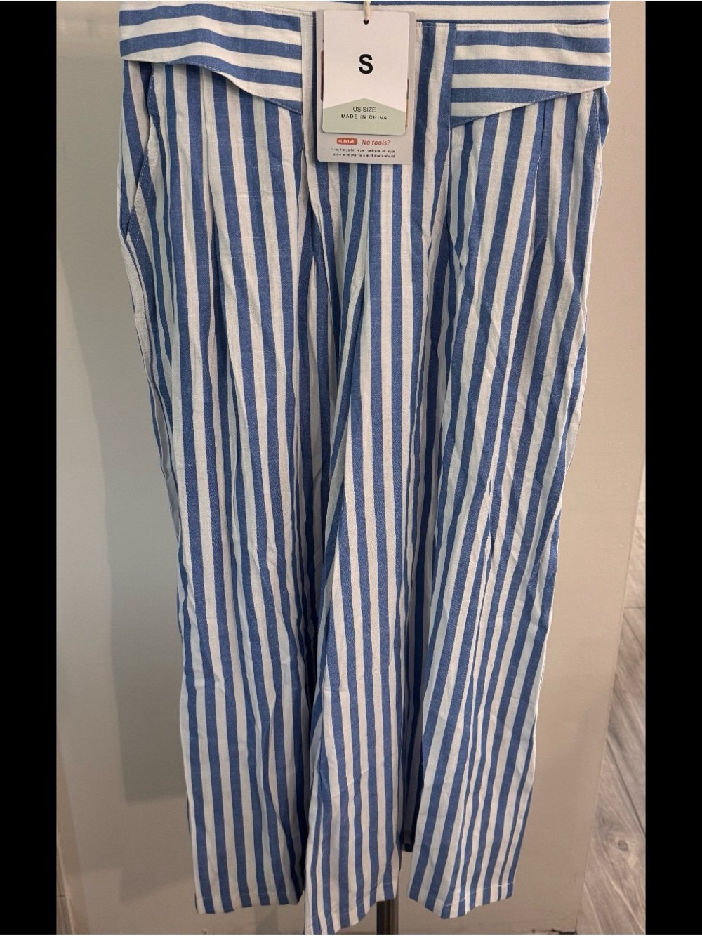 Amazon Blue and White Striped Wide-Leg Pants